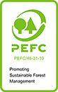 Logo PEFC con árboles verdes y el código de certificación PEFC/46-31-10